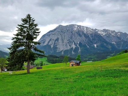 Summer austrian landscape with Grimming mountain (2.351 m), an isolated peak in the Dachstein