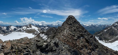 Hiking at the stubai glacier in the Alps in the Stubai Valley on summer vacation in beautiful