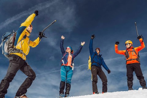 Mountaineer backcountry ski touring in the mountains. Ski touring in high alpine landscape with