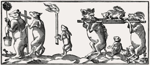 Satirical relief of the misguided priests from the Strasbourg Cathedral, animal parody, Alsace,