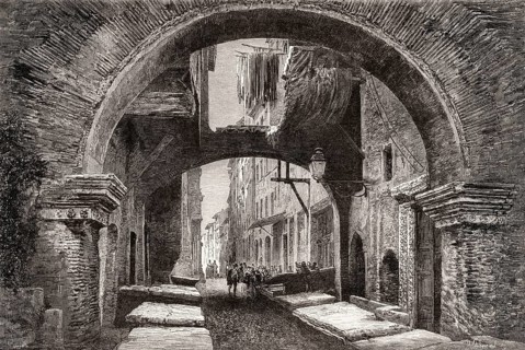 Old fish market, Porticus Octaviae, Portico of Octavia, Rome, Italy, 19th Century, Europe