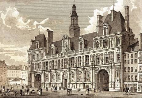 Hôtel de Ville, Paris, antique steel engraved print, 1831