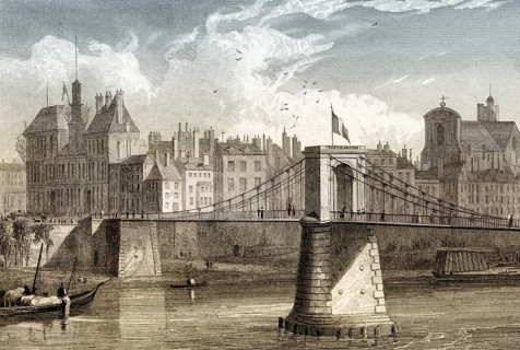 The pont d'Arcole, Paris, France, antique steel engraved print, 1831, Europe