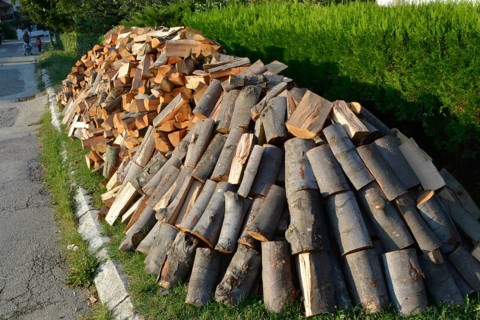 Stacked winter logs for heating
