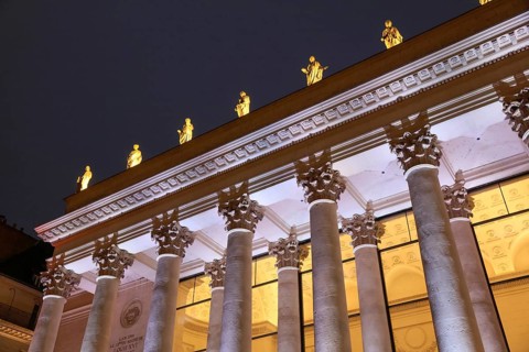 Theatre Graslin opera house in the evening, Nantes, Loire-Atlantique department, Pays de la Loire