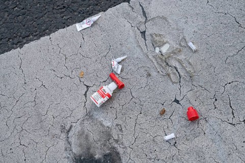 28/04/2023, Berlin, Germany, Europe, Handprints left on the tarmac with superglue after climate