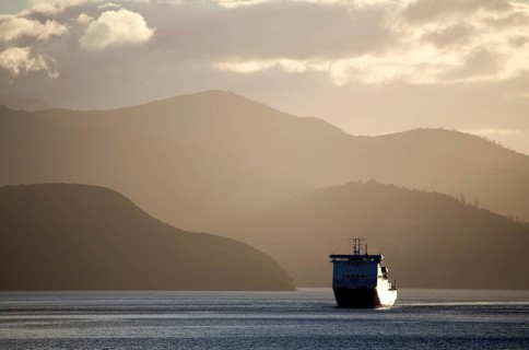 Ferry View Picton New Zealand to South Island Cargo Ship