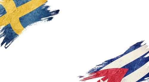 Flags of Sweden and Cuba on white background