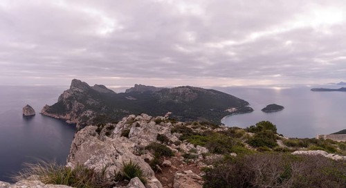A panorama view of Cap de Formentor in northwestern Majorca at sunrise