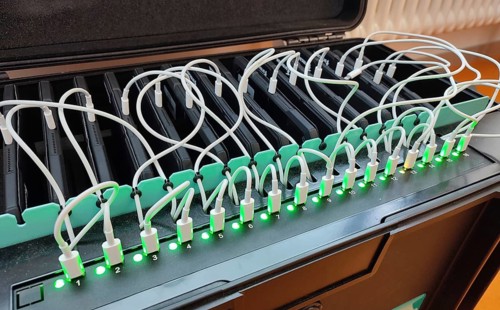 Multiple charger with wired connections and illuminated lights