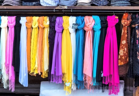 Selection of neckerchiefs, Symbol photo for women's fashion, Selection, Sale Austria