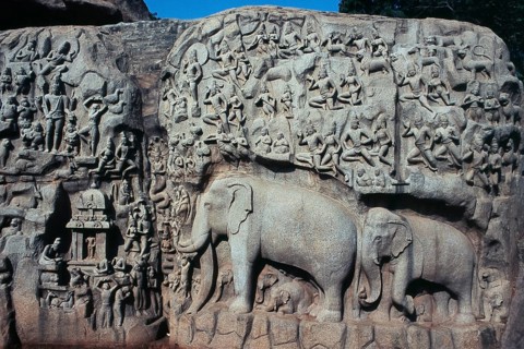 View of statue at Mamallapuram, Mahabalipuram, Tamil Nadu, India, Asia