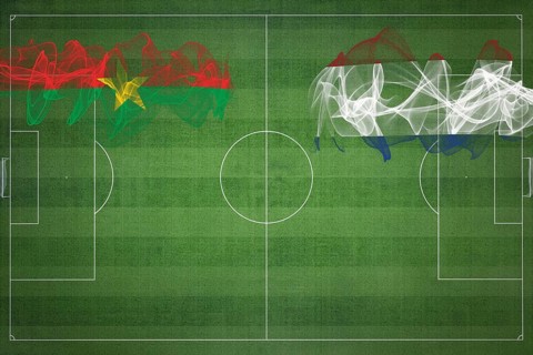 Burkina Faso vs Netherlands Soccer Match, national colors, national flags, soccer field, football