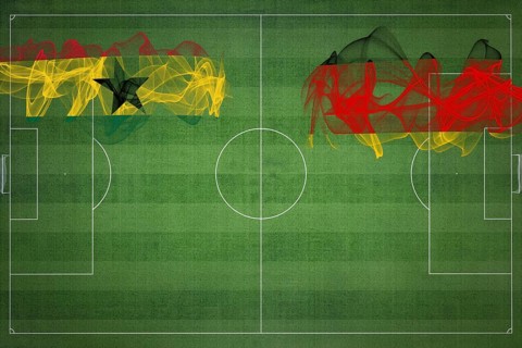 Ghana vs Germany Soccer Match, national colors, national flags, soccer field, football game,