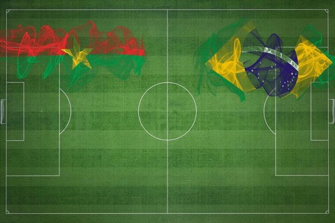 Burkina Faso vs Brazil Soccer Match, national colors, national flags, soccer field, football game,