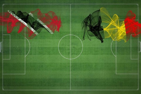 Trinidad and Tobago vs Belgium Soccer Match, national colors, national flags, soccer field,