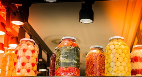Pickled fermented vegetables in jars for long-term storage