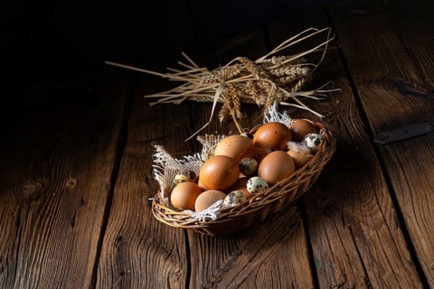 Fresh eggs straight from the farm in a basket