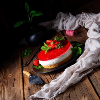 Delicious quark cream cake with strawberries