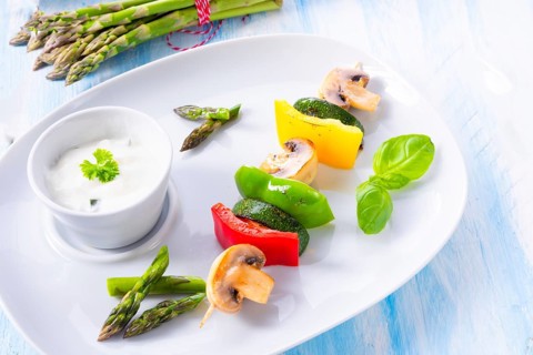 Vegetable shashlik vegetarian with yogurt garlic sauce