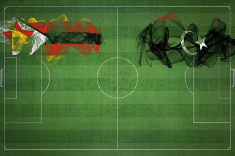 Zimbabwe vs Libya Soccer Match, national colors, national flags, soccer field, football game,