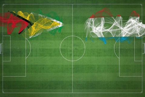 Guyana vs Luxembourg Soccer Match, national colors, national flags, soccer field, football game,