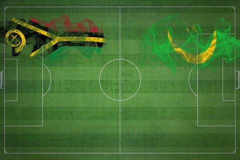Vanuatu vs Mauritania Soccer Match, national colors, national flags, soccer field, football game,
