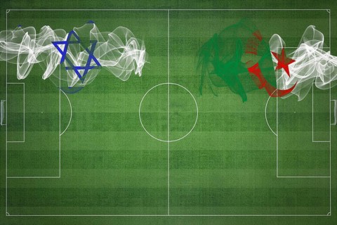 Israel vs Algeria Soccer Match, national colors, national flags, soccer field, football game,