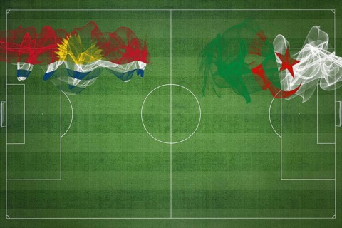 Kiribati vs Algeria Soccer Match, national colors, national flags, soccer field, football game,