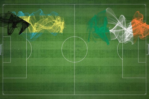 Bahamas vs Ireland Soccer Match, national colors, national flags, soccer field, football game,