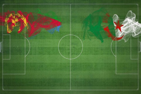 Eritrea vs Algeria Soccer Match, national colors, national flags, soccer field, football game,