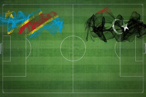 Democratic Republic of Congo vs Libya Soccer Match, national colors, national flags, soccer field,