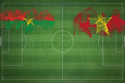Burkina Faso vs Vietnam Soccer Match, national colors, national flags, soccer field, football game,