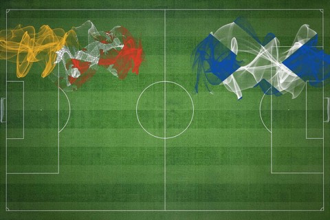 Bhutan vs Scotland Soccer Match, national colors, national flags, soccer field, football game,