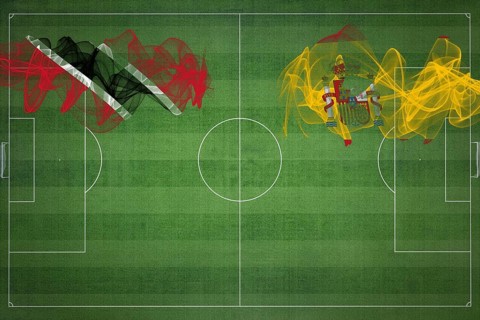 Trinidad and Tobago vs Spain Soccer Match, national colors, national flags, soccer field, football