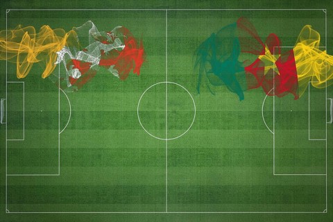 Bhutan vs Cameroon Soccer Match, national colors, national flags, soccer field, football game,