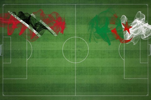 Trinidad and Tobago vs Algeria Soccer Match, national colors, national flags, soccer field,