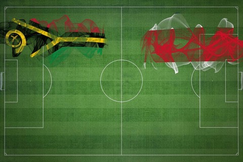 Vanuatu vs Costa Rica Soccer Match, national colors, national flags, soccer field, football game,