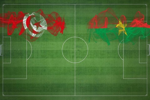 Tunisia vs Burkina Faso Soccer Match, national colors, national flags, soccer field, football game,