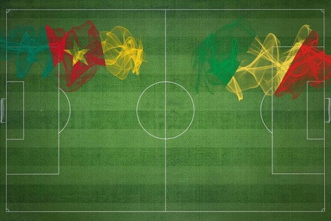 Cameroon vs Congo Soccer Match, national colors, national flags, soccer field, football game,