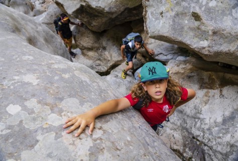 Hikers group, Torrent de Pareis, Sa Calobra, Majorca, Balearic Islands, Spain, Europe