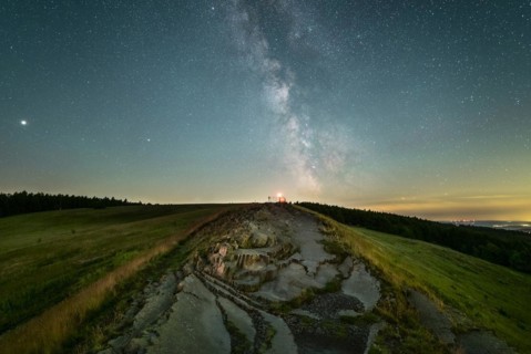 Wasserkuppe, Abtsrodaer Kuppe at night with Milky Way, Gersfeld, Rhön, Hesse, Germany, Europe