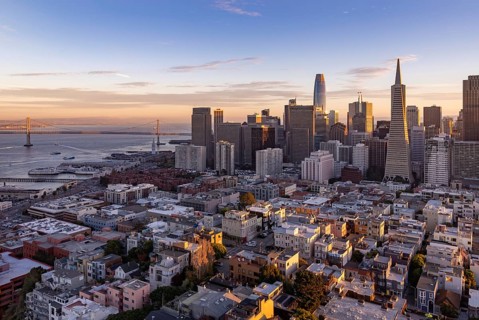 A picture of Downtown San Francisco at sunset