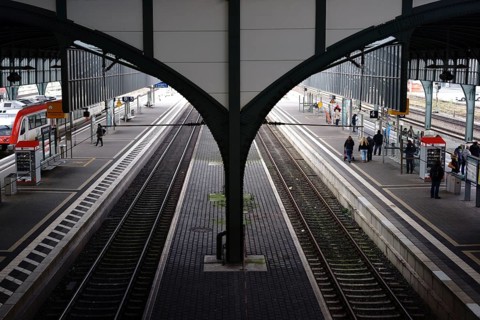 Darmstadt, Germany - November 25, 2017: The roof vault supported by a steel girder and the railway