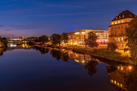 Muelheim an der Ruhr, North Rhine-Westfalia, Germany, July 26, 2018: View over the river Ruhr at