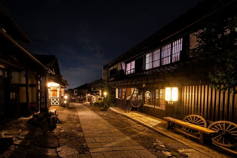 MAGOME, JAPAN - SEPTEMBER 20, 2024: The historic village of Magome (Magome-Juku) at night in Gifu