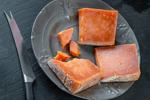 Red Leicester: Red hard cheese from Leicestershire in England, Great Britain