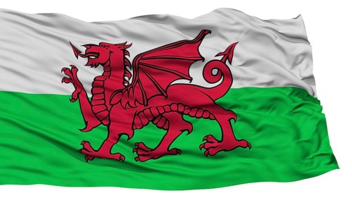 Isolated Wales Flag, Waving on White Background, High Resolution