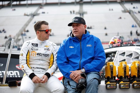 NASCAR Xfinity Series driver, AJ Allmendinger gets ready to practice for the DUDE Wipes 250 in