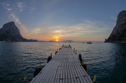 Small boat harbor at dawn. Crimea